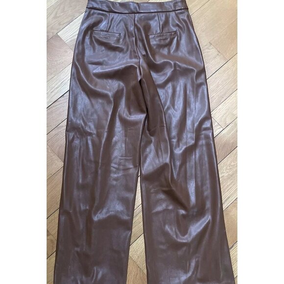 Women's 6‎ Nine West Faux Leather Trouser Brown Retro Wide Leg Pleated Pant NWT - Picture 7 of 7